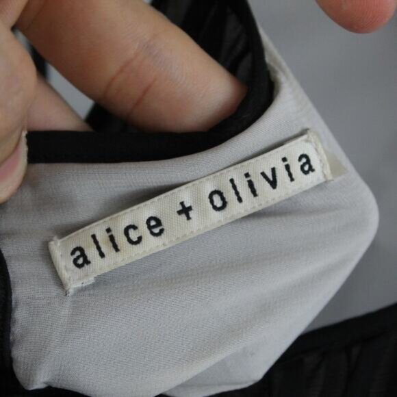 Alice Olivia Dress Medium Black Slip Sheer Lace Tiered Midi Party Coquette Chic - Picture 4 of 9